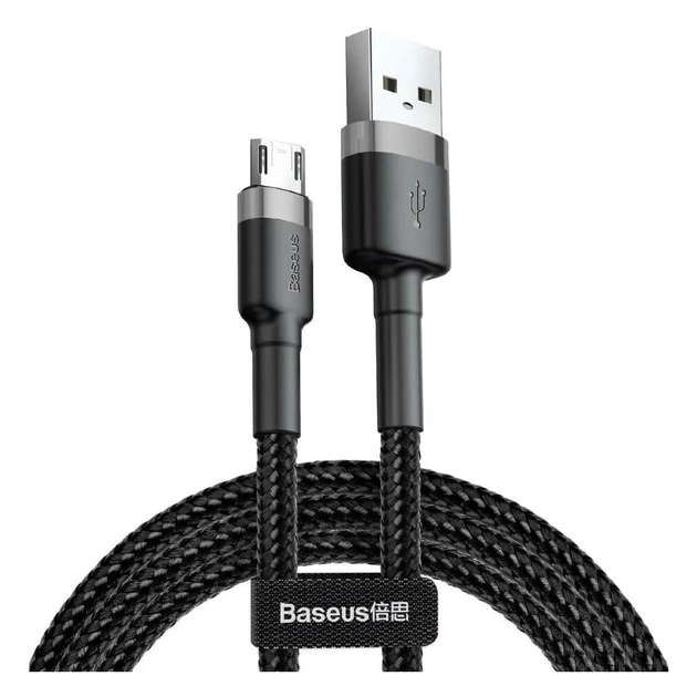 Дата кабель USB 2.0 AM to Micro 5P 0.5m Cafule 2.4A Black-Grey Baseus (CAMKLF-AG1) - изображение 1