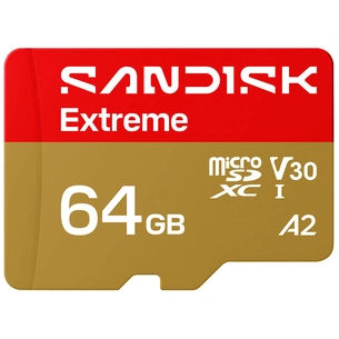 Карта пам'яті SanDisk 64GB microSDXC C10 UHS-I U3 A2 V30 R170/W80MB/s Extreme GO (SDSQXGN-064G-GN6MN) зображення 1