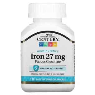 Вітамін 21st Century Залізо Високоефективне, 27 мг, High-Potency Iron, 110 таблеток (CEN-22690) зображення 1
