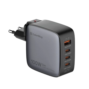 Зарядний пристрій ColorWay Power Delivery GaN (USB-A + 3USB TYPE-C) (100W) (CW-CHS047PD-BK) изображение 1