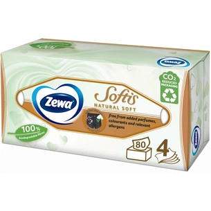 Серветки косметичні Zewa Softis Natural Soft 80 шт. (7322541351414) зображення 1