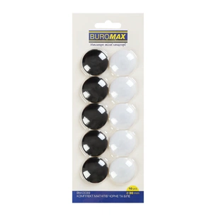 Магнит Buromax набор BLACK AND WHITE, 10 шт 30 мм (BM.0039) изображение 1