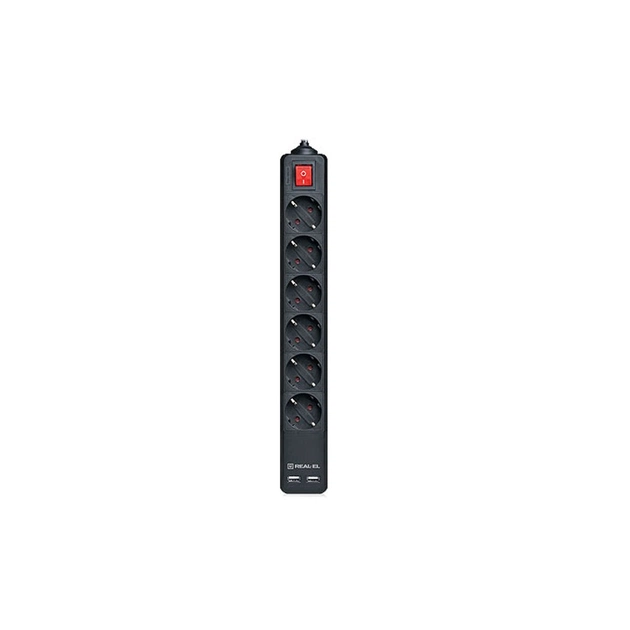 Мережевий фільтр живлення REAL-EL REAL-EL RS-6 PROTECT USB, 3m, black (EL122300017) - зображення 1