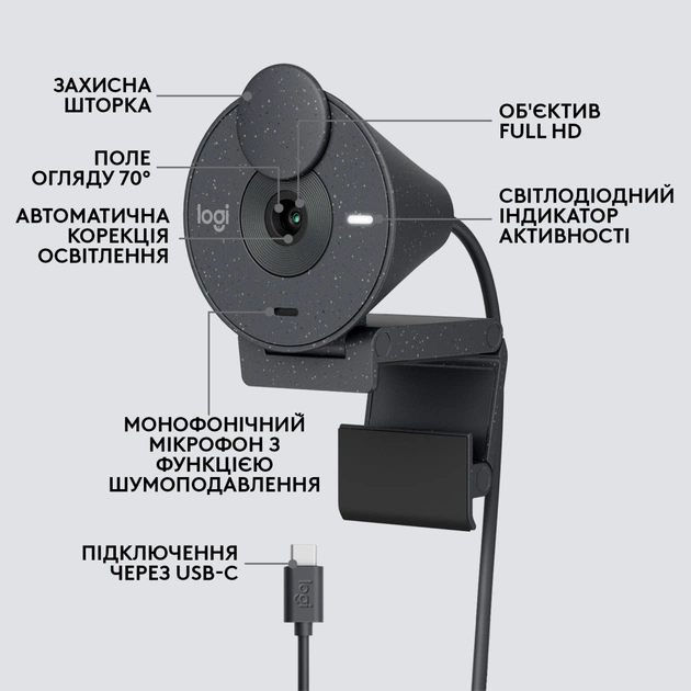 Веб-камера Logitech Brio 300 FHD Graphite (960-001436) - picture 6