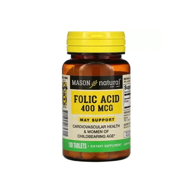 Витамин Mason Natural Фолиевая кислота 400 мкг, Folic Acid, 100 таблеток (MAV-06531) - изображение 1