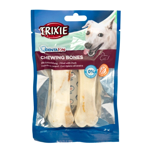 Лакомство для собак Trixie Кость для чистки зубов с уткой Denta Fun 10 см 70 г (4011905313917) - изображение 1