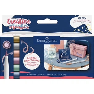 Набір маркерів Faber-Castell тонких металіків для декору Goldfaber Creative Marker Metallic Brush, 6 кольорів, В (пензлик) (33002) зображення 1