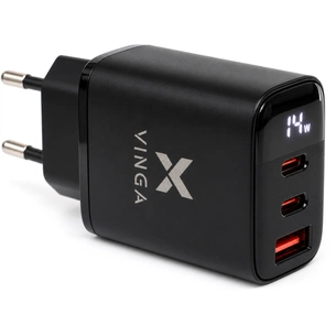 Зарядний пристрій Vinga 2xUSB-C + USB-A Display 45W (VCR45ACCDB) зображення 1
