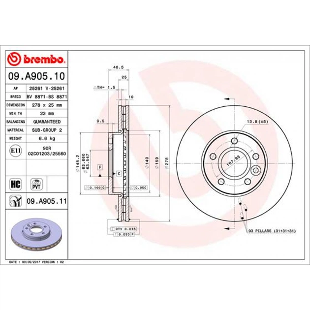 Гальмівний диск Brembo 09.A905.10 - зображення 1