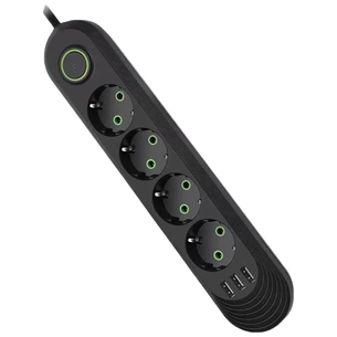 Мережевий фільтр живлення Voltronic F04U, 4роз EU, 3*USB Black (F04U-Black) зображення 1