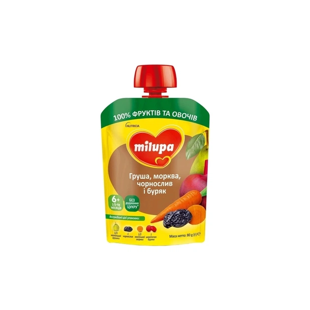 Дитяче пюре Milupa Груша, морква, чорнослив, буряк, 80 г (5900852057861) - изображение 1