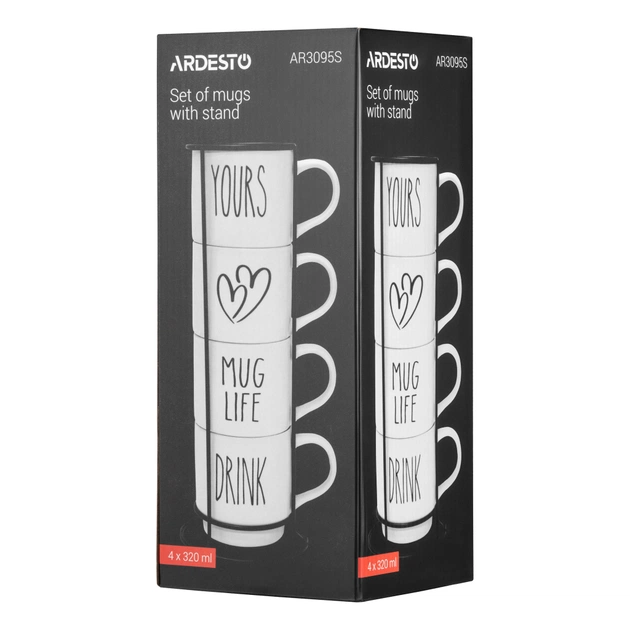 Набір чашок Ardesto 320мл, 4шт, кераміка, метал, білий (AR3095S) - picture 8