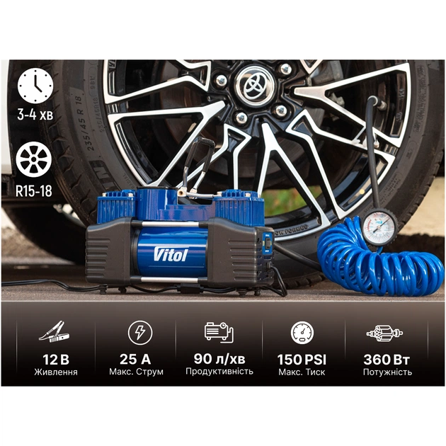 Автомобільний компресор VITOL K-72 150psi/25Amp /90л (K-72) - picture 9