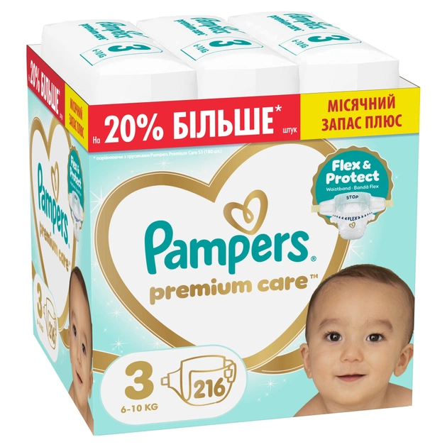 Подгузники Pampers Premium Care Розмір 3 (6-10 кг) 216 шт (8006530223539) - изображение 1