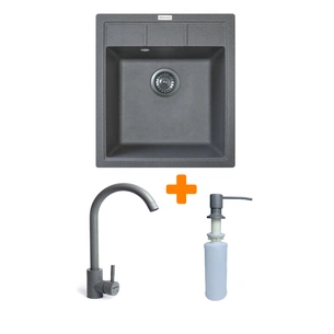 Мийка кухонна Adamant Brick сірий + змішувач та дозатор (4824296209704) зображення 1