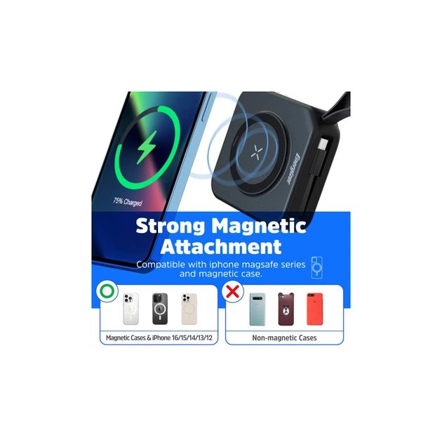 Батарея універсальна Energizer Magnetic Wireless 10000mAh 20W PD, AC зарядка, QI/15W, built-in USB-C (QM10001AC) - зображення 9