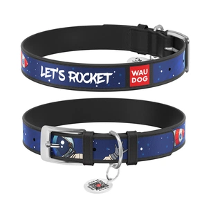 Нашийник для тварин WAUDOG Design з QR паспортом "Космос. Ракета" S Ш 15 мм Д 26-35 см чорний (0015-0125-01) зображення 1