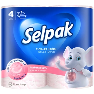 Туалетний папір Selpak Perfumed Пудра 3 шари 4 рулони (8690530065482) зображення 1
