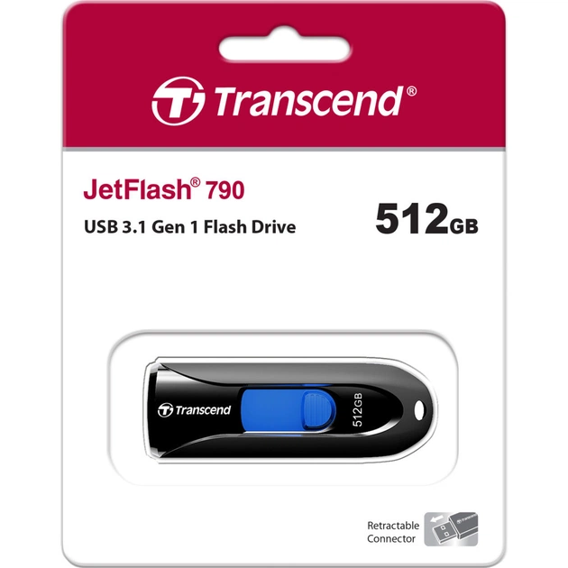 USB флеш накопичувач Transcend 512GB JetFlash 790 Black USB 3.1 (TS512GJF790K) - зображення 4