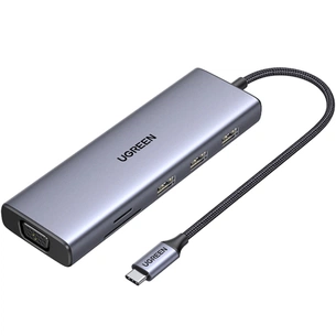 Концентратор Ugreen USB3.1 Type-C to HDMI/VGA/USB 3.0х3/RJ45/SD/TF/PD/35мм TRRS 100W 10-in-1 (15601) изображение 1