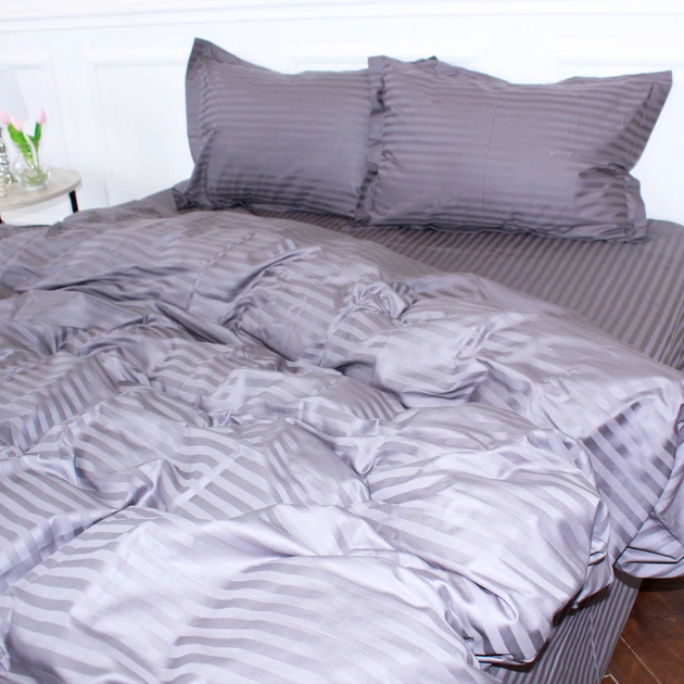 Постільна білизна MirSon Satin Stripe 30-0011 Gray 160х220 Сімейна (2200005251591) - изображение 1