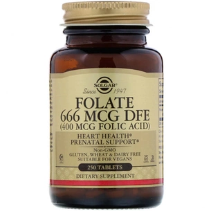 Вітамін Solgar Фолієва кислота (В9), Folic Acid, 400 мкг, 250 таблеток (SOL-01081) зображення 1