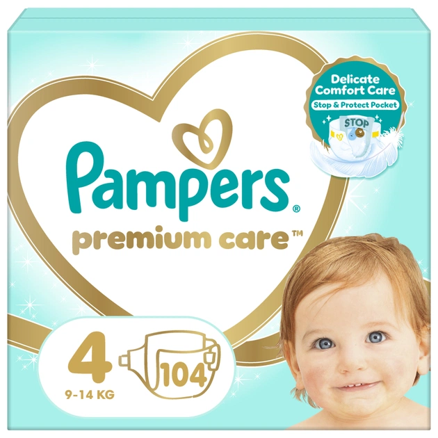 Підгузки Pampers Premium Care Maxi Розмір 4 (9-14 кг) 104 (4015400465447) - зображення 1