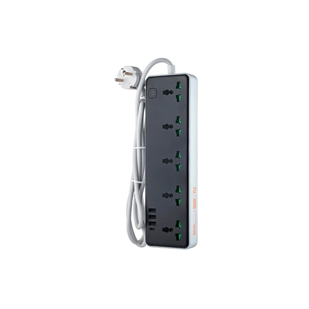 Мережевий фільтр живлення HOCO AC13A 5 роз, USB, USB-C, 17W, 1,5м, Black (HOCO AC13A/B) - зображення 1