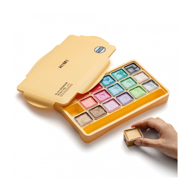 Гуашеві фарби HIMI Jelly Cup 18 кольори по 30 мл,, Металіки, жовтий пластик.пенал, (6974712454441) - picture 6