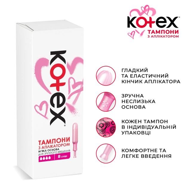 Тампони Kotex з аплікатором 8 шт. (5029053535265) - picture 3
