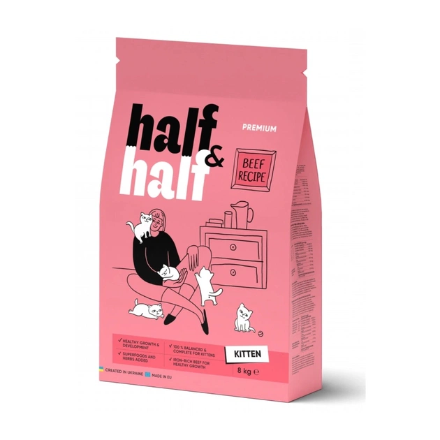 Сухий корм для кішок Half&Half для кошенят з яловичиною 8 кг (4820261920796) - зображення 1