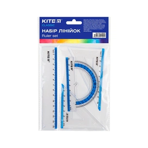 Лінійка Kite набір: лінійка 15 см, 2 косинця, транспортир (блакитна смуга) (K-280-07) зображення 1
