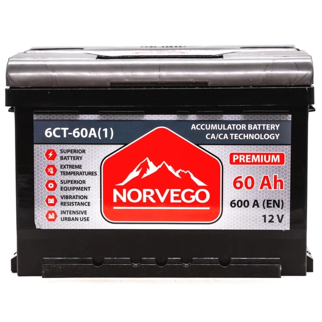 Аккумулятор автомобильный NORVEGO ВЕСТА Premium 60A +лів (1) (600 пуск) - изображение 1