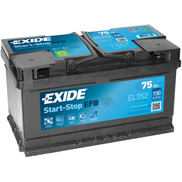 Аккумулятор автомобильный EXIDE START-STOP EFB 75A (EL752) - изображение 1