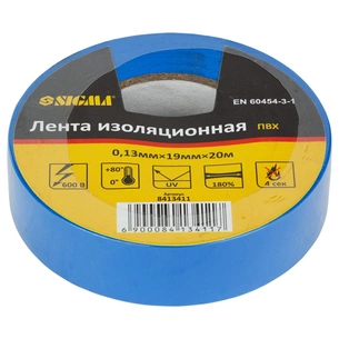 Ізоляційна стрічка Sigma ПВХ синя 0.13мм*19мм*20м (8413411) изображение 1