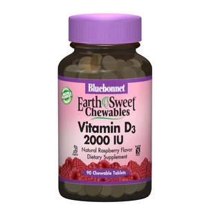 Вітамін Bluebonnet Nutrition Вітамін D3 2000IU, Смак Малини, Earth Sweet Chewables, 90 ж (BLB-00364) зображення 1