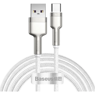 Дата кабель USB 3.1 AM to USB-C 2.0m 6.0A 66W Cafule Series Metal White Baseus (CAKF000202) зображення 1