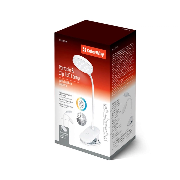 Настольная лампа ColorWay Flexible & Clip 2, 3.5W, со встроенным аккумулятором 1800 mAh (CW-DL10FCB-W) - изображение 9