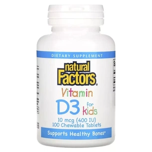 Вітамінно-мінеральний комплекс Natural Factors Вітамін D3 для дітей, 400 МО, смак полуниці, Vitamin D3 for Kids, 100 таблеток (NFS-01059) зображення 1