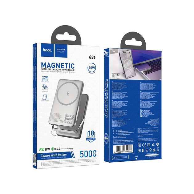 Батарея універсальна HOCO 5000mAh Sunlight PD/20W Magnetic Metal Grey (Q36 / 714986) - зображення 8