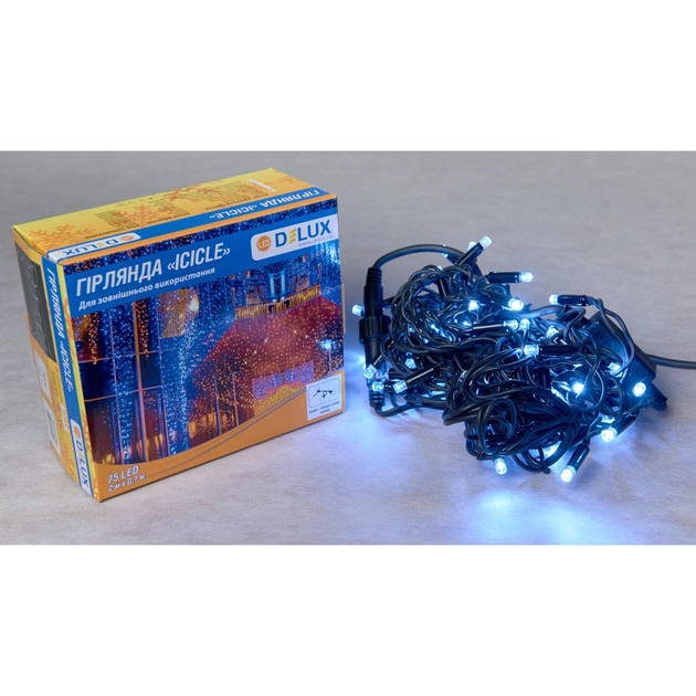 Гирлянда Delux Icicle 75LED 2x0.7m белый/черный IP44 EN (90016589) - изображение 1