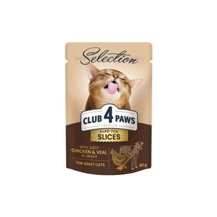 Вологий корм для кішок Club 4 Paws Paws Selection Преміум Шматочки з куркою та телятиною в соусі 80 г (4820215368018) зображення 1