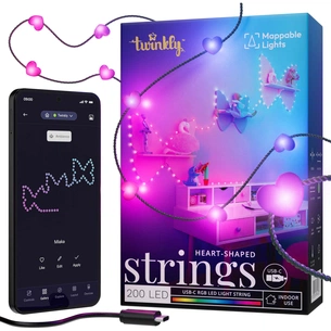 Гірлянда Twinkly Smart LED, Strings USB 200 Heart-shaped RGB LEDs, Green Wire, USB-C 12м (TWKH200RGB-G) зображення 1