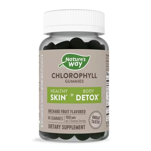 Вітамінно-мінеральний комплекс Nature's Way Хлорофіл, 100 мг, смак фруктів, Chlorophyll Gummies, 40 жувальні (NWY14292) - зображення 1