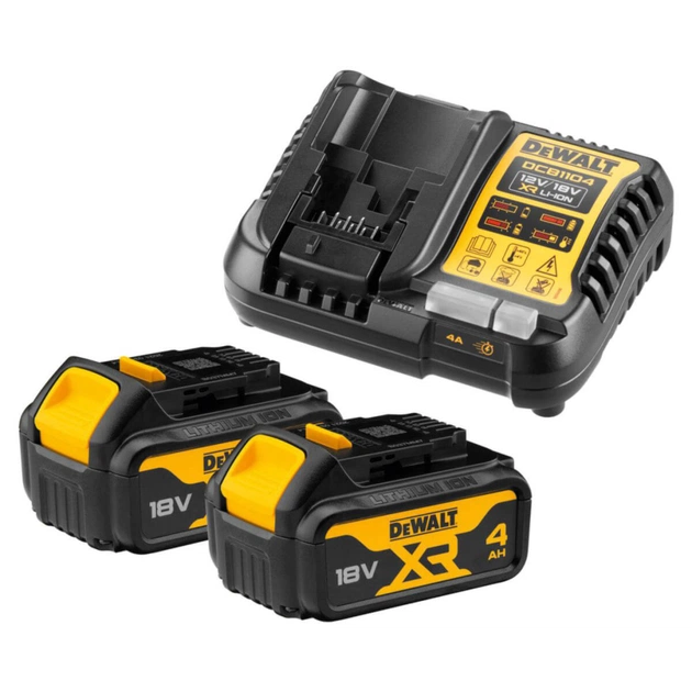 Набір акумулятор + зарядний пристрій DeWALT 10,8 - 54V, 4A, 18V XR Li-Ion, 2x4Ah (DCB1104M2) - зображення 1