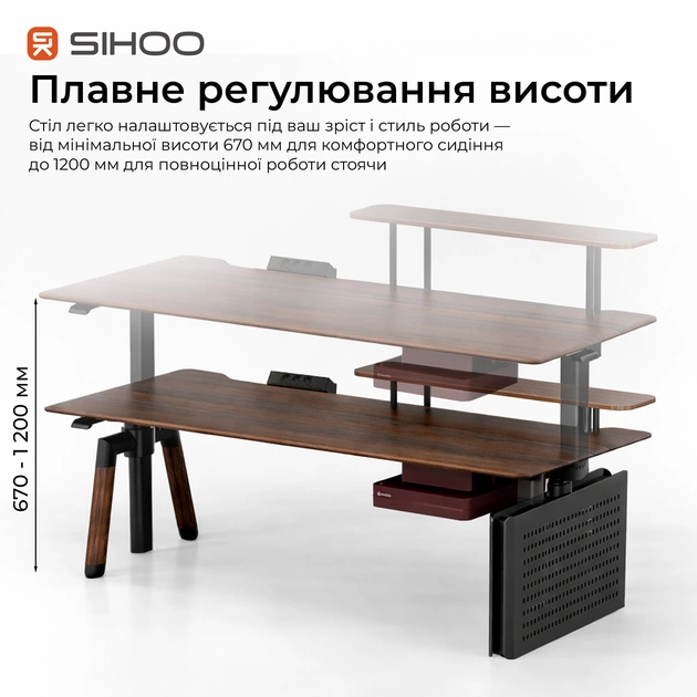 Комп`ютерний стіл Sihoo D07 Walnut/Black (D07B-101/D07J-101-AB) - зображення 3