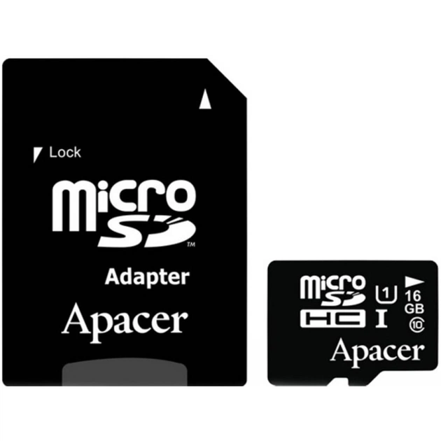 Карта пам'яті Apacer 16GB microSDHC UHS-I Class10 w/ 1 Adapter RP (AP16GMCSH10U1-R) - зображення 1