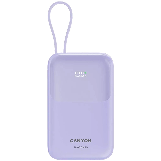 Батарея универсальная Canyon 10000mAh OnPower 101 PD/22.5W built-in cable Purple (CNS-CPB101PU) - изображение 1