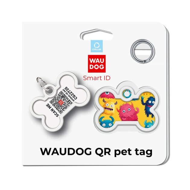 Адресник для тварин WAUDOG Smart ID з QR паспортом "Мохнаті монстри", кістка 40х28 мм (231-4050) - picture 5