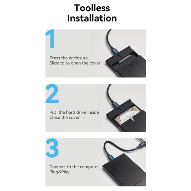 Кишеня зовнішня Vention 2.5" HDD/SSD USB 3.0 Micro-B Black (KPAB0) - picture 7